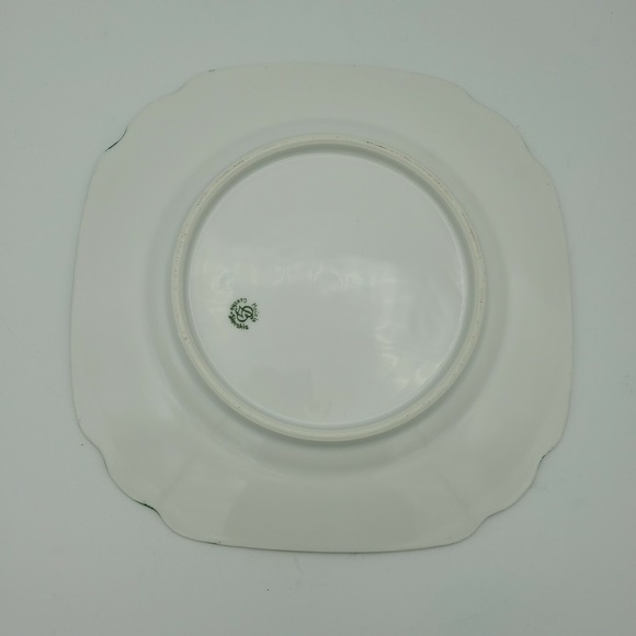 Gebruder Benedikt Czechoslovakia Bread Plate Gilt Green Border Floral Basket 7" - Picture 2 of 12